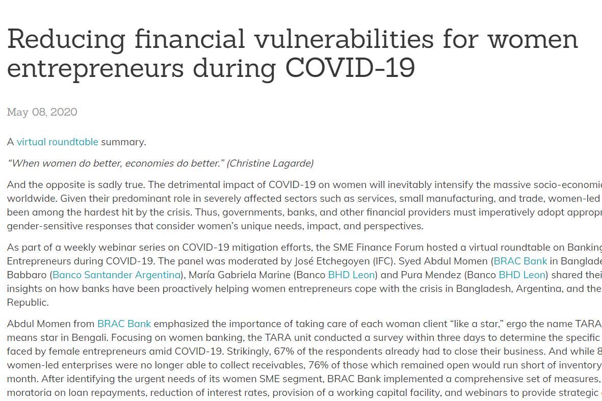 Reducing financial vulnerabilities for women entrepreneurs during COVID-19