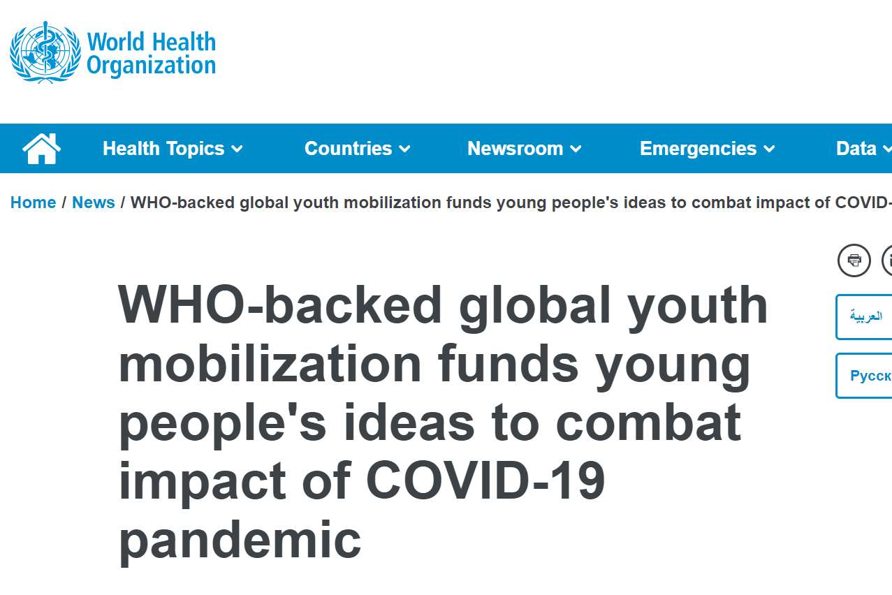 WHO-backed global youth mobilization funds young people's ideas to combat impact of COVID-19 pandemic